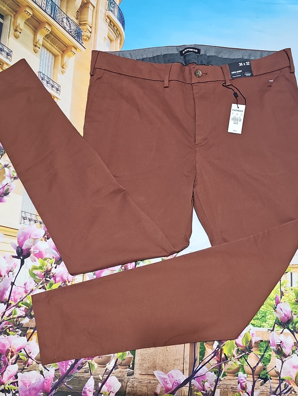 Express Brown Chino Pants - Super Skinny Fit Size 36x32 New